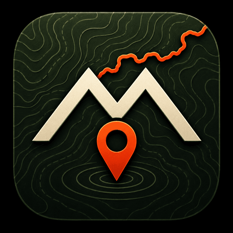 MCG Maps app icon with topographic lines, mountains, and a location Marker
